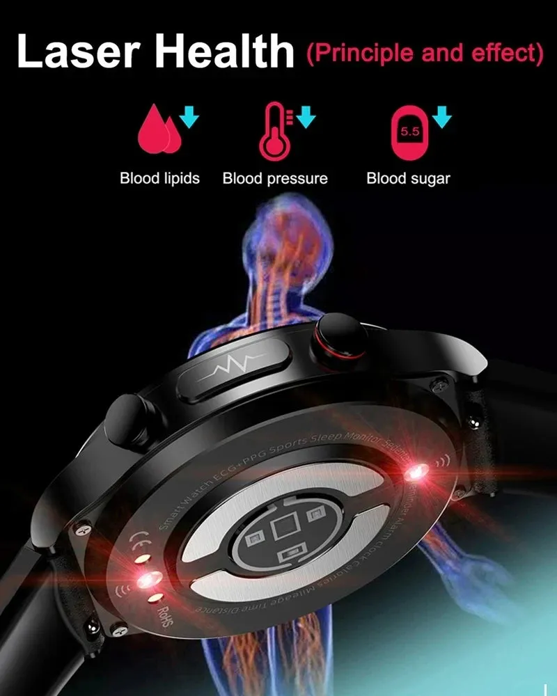 2023 New Laser Treatment Three High Smart Watch Men ECG PPG Heart Rate Blood Sugar Health Tracker Smart Watch For Huawei Xiaomi