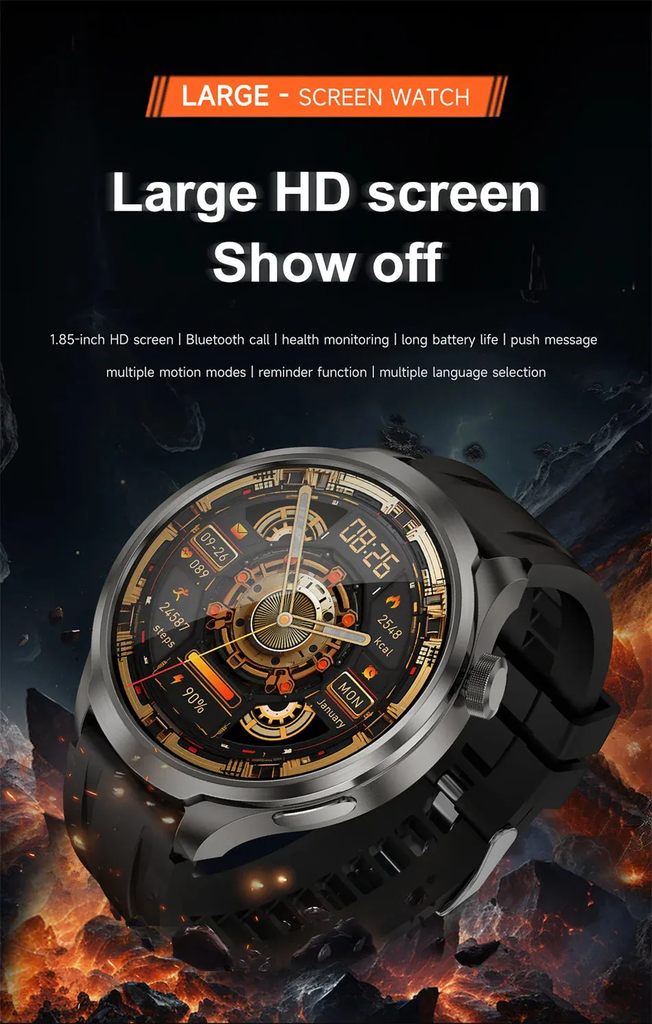 2024 For XIAOMI Android New 1.85 Inch HD Bluetooth Call Smart Watch Men Sports Fitness Tracker Heart Monitor Compass Smartwatch