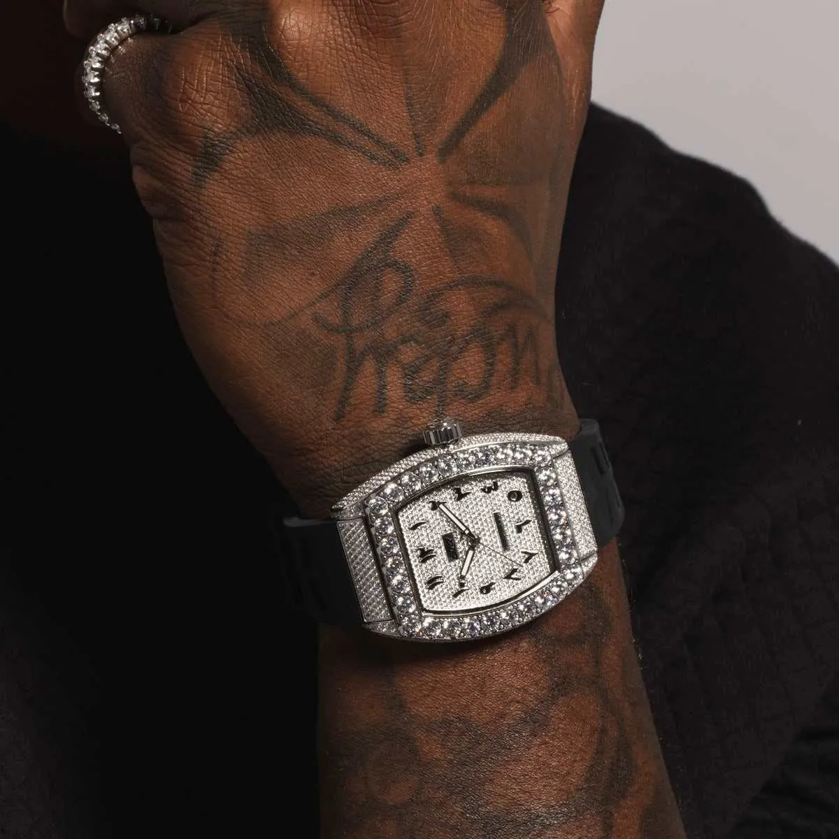 40MM Perennial Era® Watch Arabic- Fully Iced w/ Rubber Strap