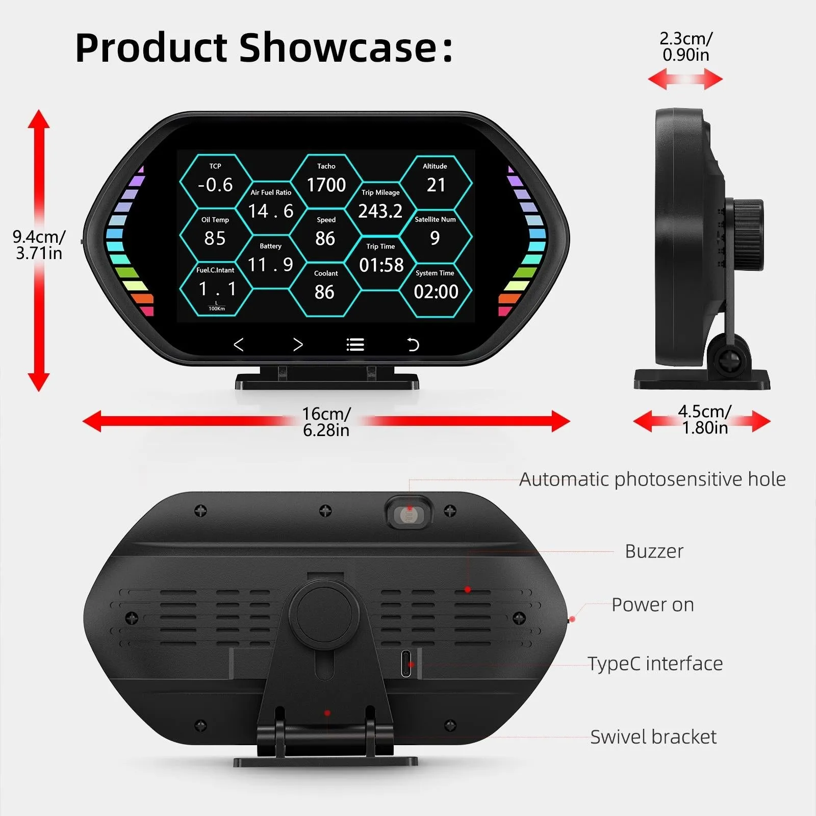 4.5 Inch Hd Obd Lcd Car Gps Slope Meter Hud Display
