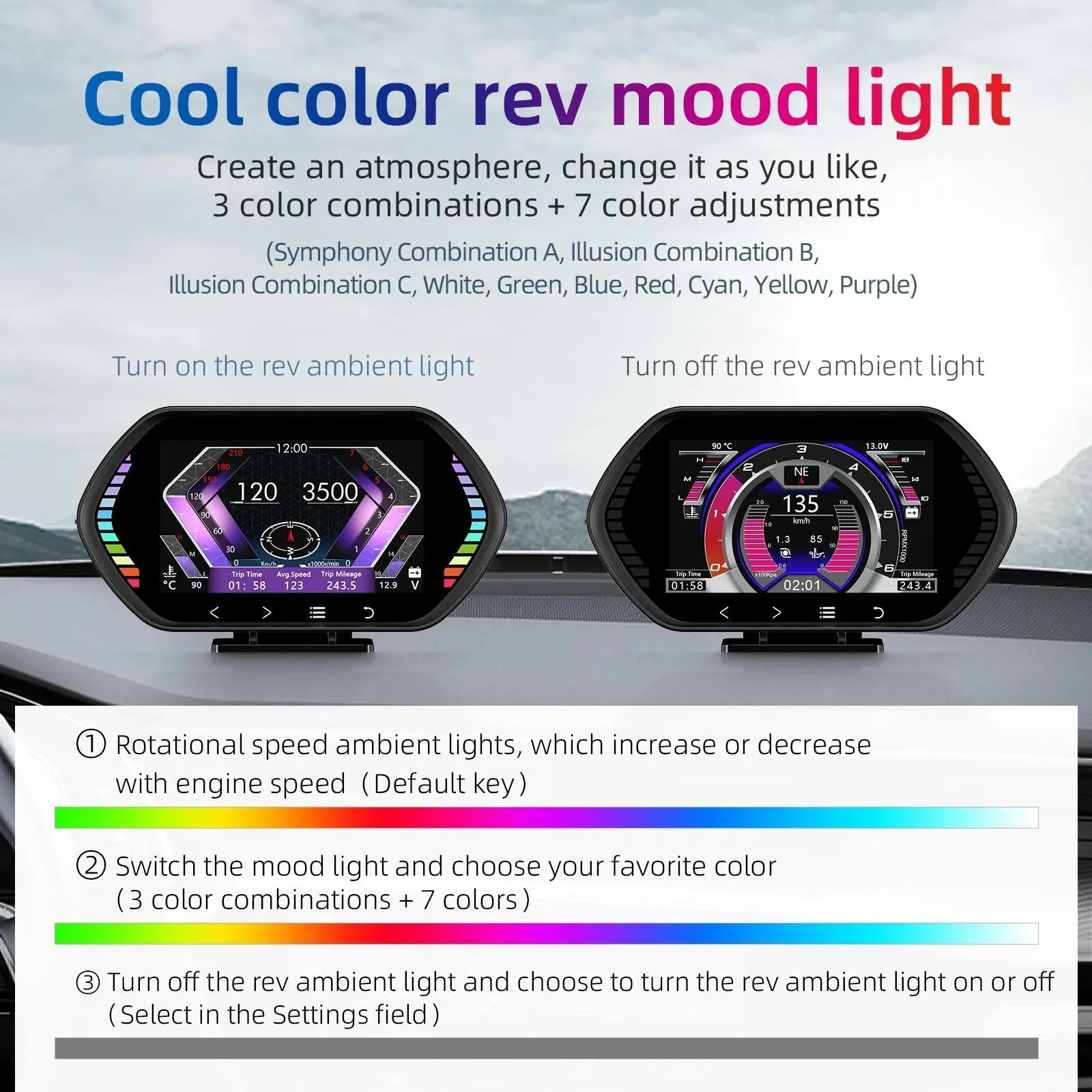 4.5 Inch Hd Obd Lcd Car Gps Slope Meter Hud Display