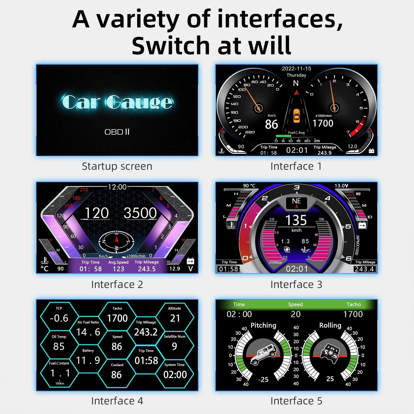 4.5 Inch Hd Obd Lcd Car Gps Slope Meter Hud Display