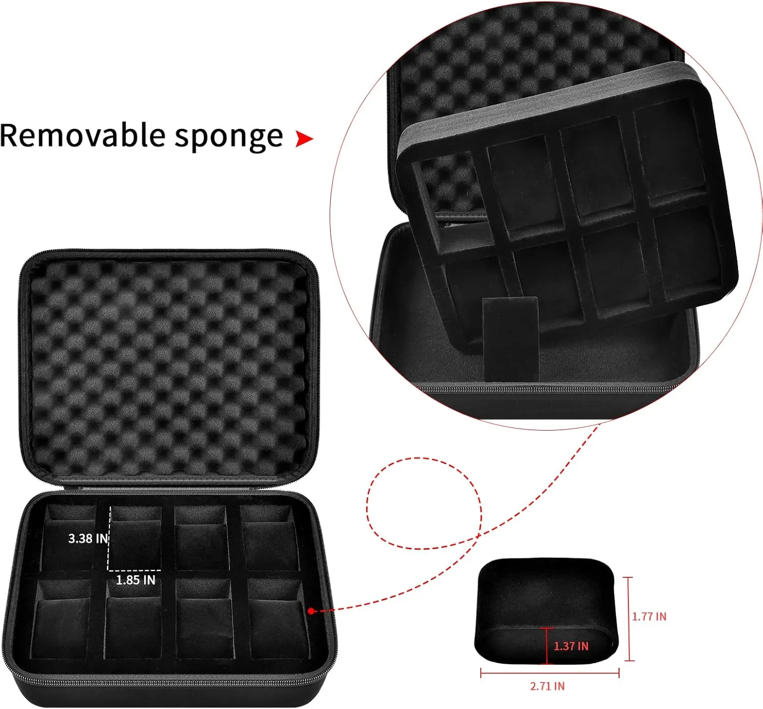 8 Slots Watch Box Organizer/Men Watch Display Storage Case Fits All Wristwatches and Smart Watches up to 42mm - Black