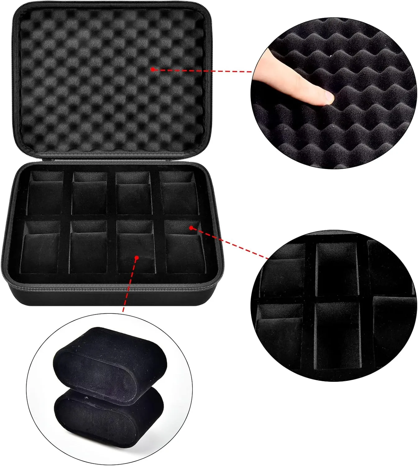 8 Slots Watch Box Organizer/Men Watch Display Storage Case Fits All Wristwatches and Smart Watches up to 42mm - Black