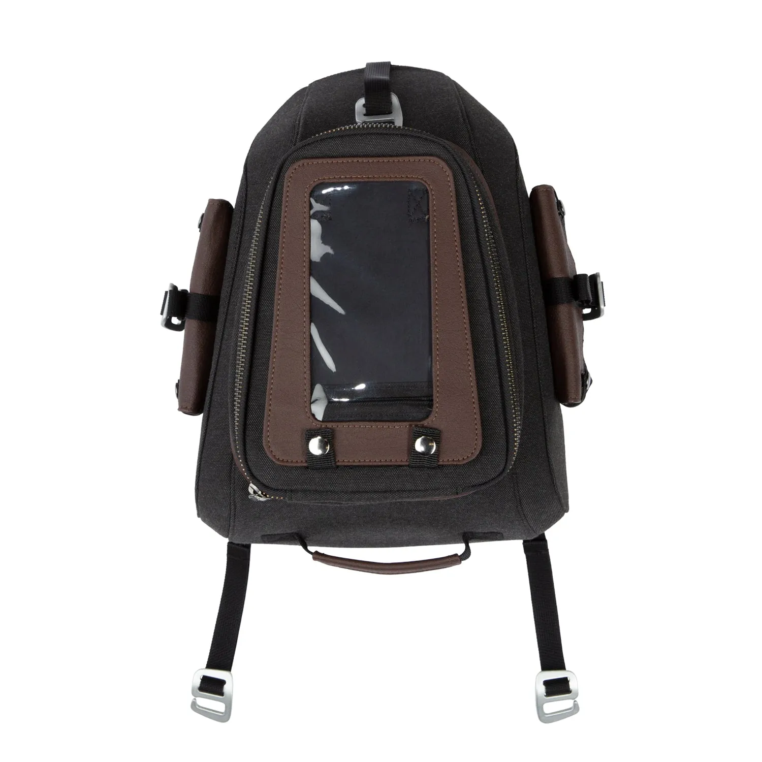 All-Weather Vinyl Tank Bag with Protective Phone Pocket -Gray/Brown