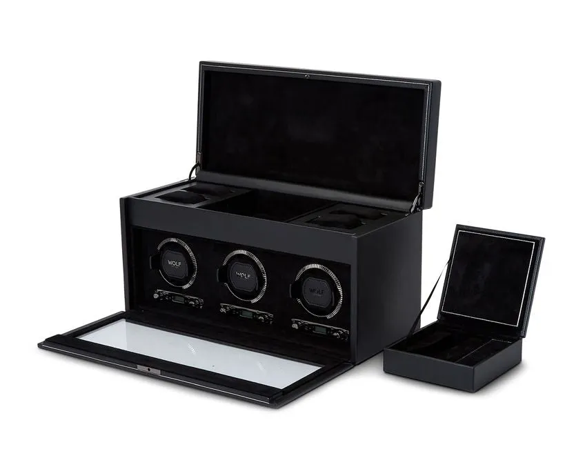 British Racing Triple Watch Winder with Storage (Black)