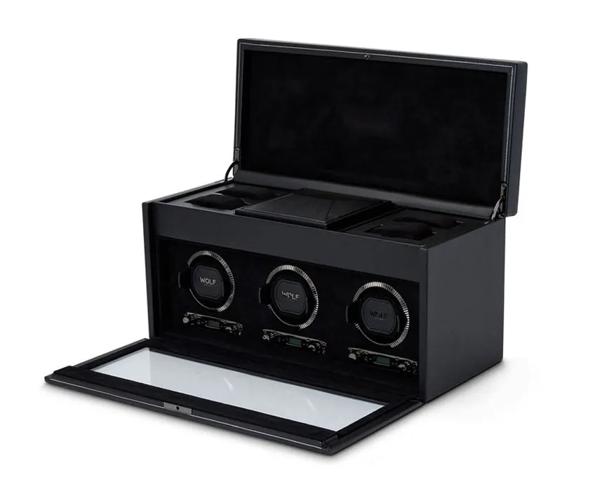 British Racing Triple Watch Winder with Storage (Black)