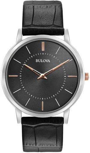Bulova Classic Quartz Black Leather Men's Watch 98A167