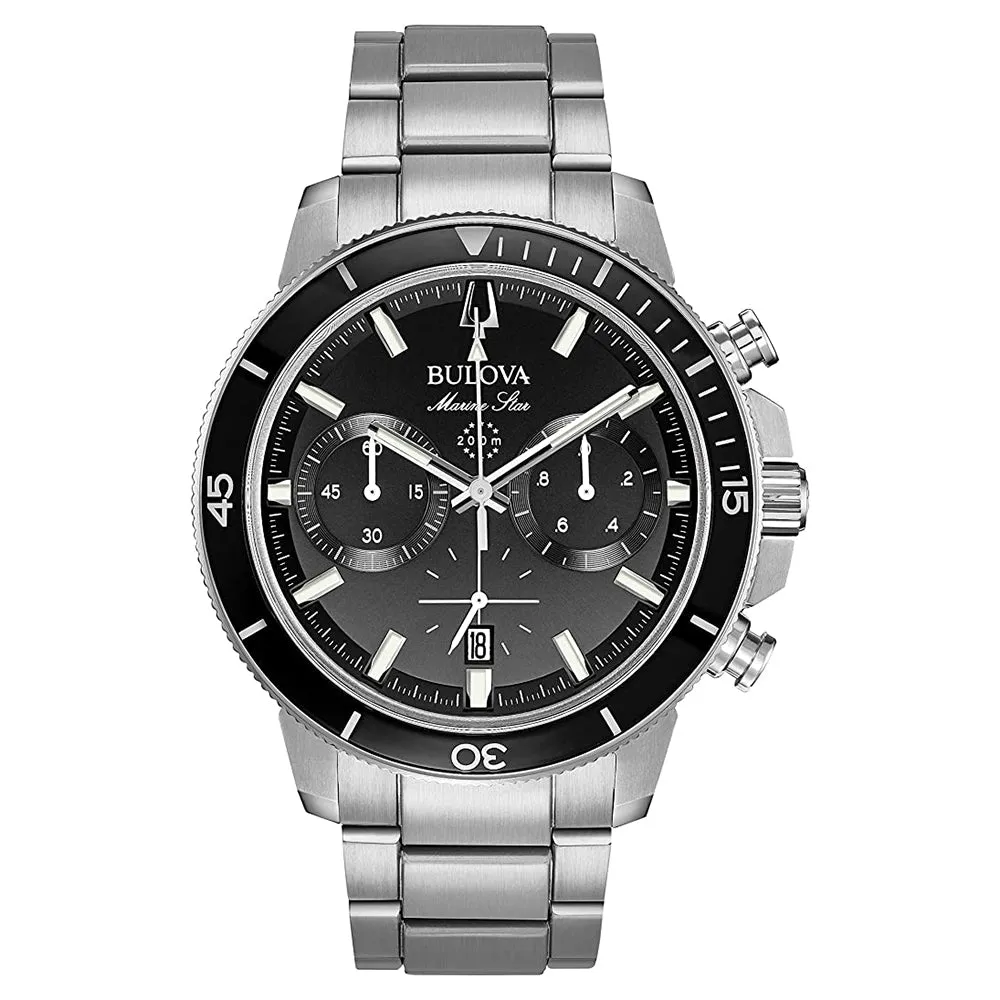 Bulova Men's Black Dial Silver Stainless Steel Band Quartz Watch - 96B272