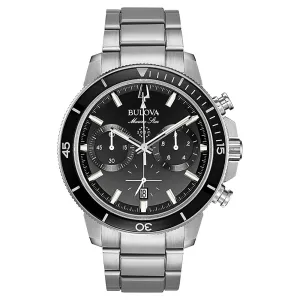 Bulova Men's Black Dial Silver Stainless Steel Band Quartz Watch - 96B272