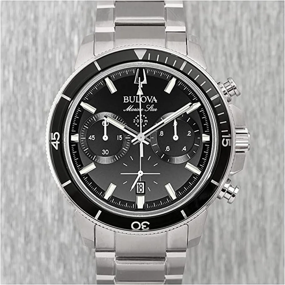Bulova Men's Black Dial Silver Stainless Steel Band Quartz Watch - 96B272