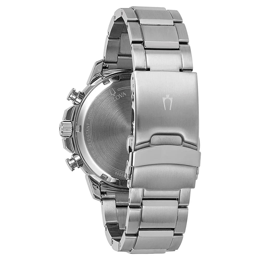 Bulova Men's Black Dial Silver Stainless Steel Band Quartz Watch - 96B272