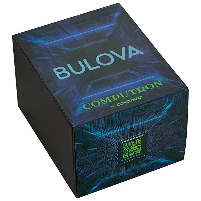 Bulova Mens LED Computron D-Cave Green Dial Black Silicone Band Mineral Crystal Watch - 98C141