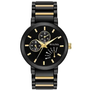 Bulova Men's Multi-Function Modern Stainless Steel Black and Gold Sport Watch - 98C124