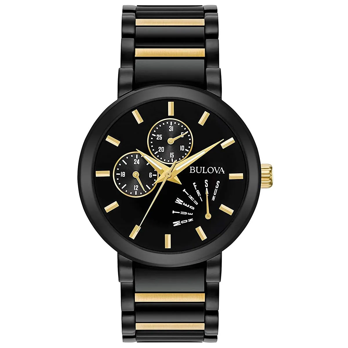 Bulova Men's Multi-Function Modern Stainless Steel Black and Gold Sport Watch - 98C124