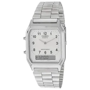 Casio Men's White Dial Silver Stainless Steel Band Quartz Watch - AQ-230A-7BMQ