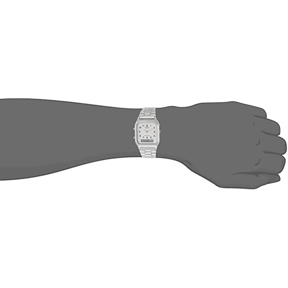 Casio Men's White Dial Silver Stainless Steel Band Quartz Watch - AQ-230A-7BMQ