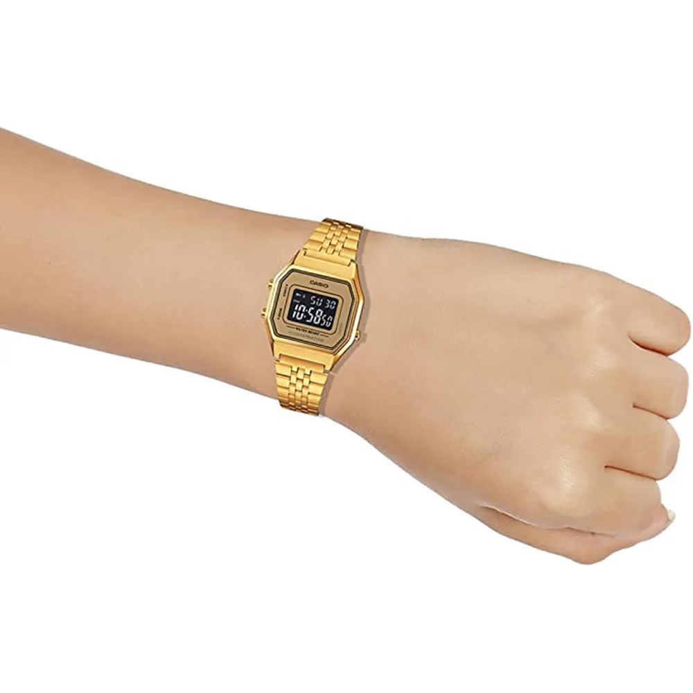 Casio Women's Black Dial Gold Stainless Steel Band Digital Quartz Watch - LA680WGA-9BDF