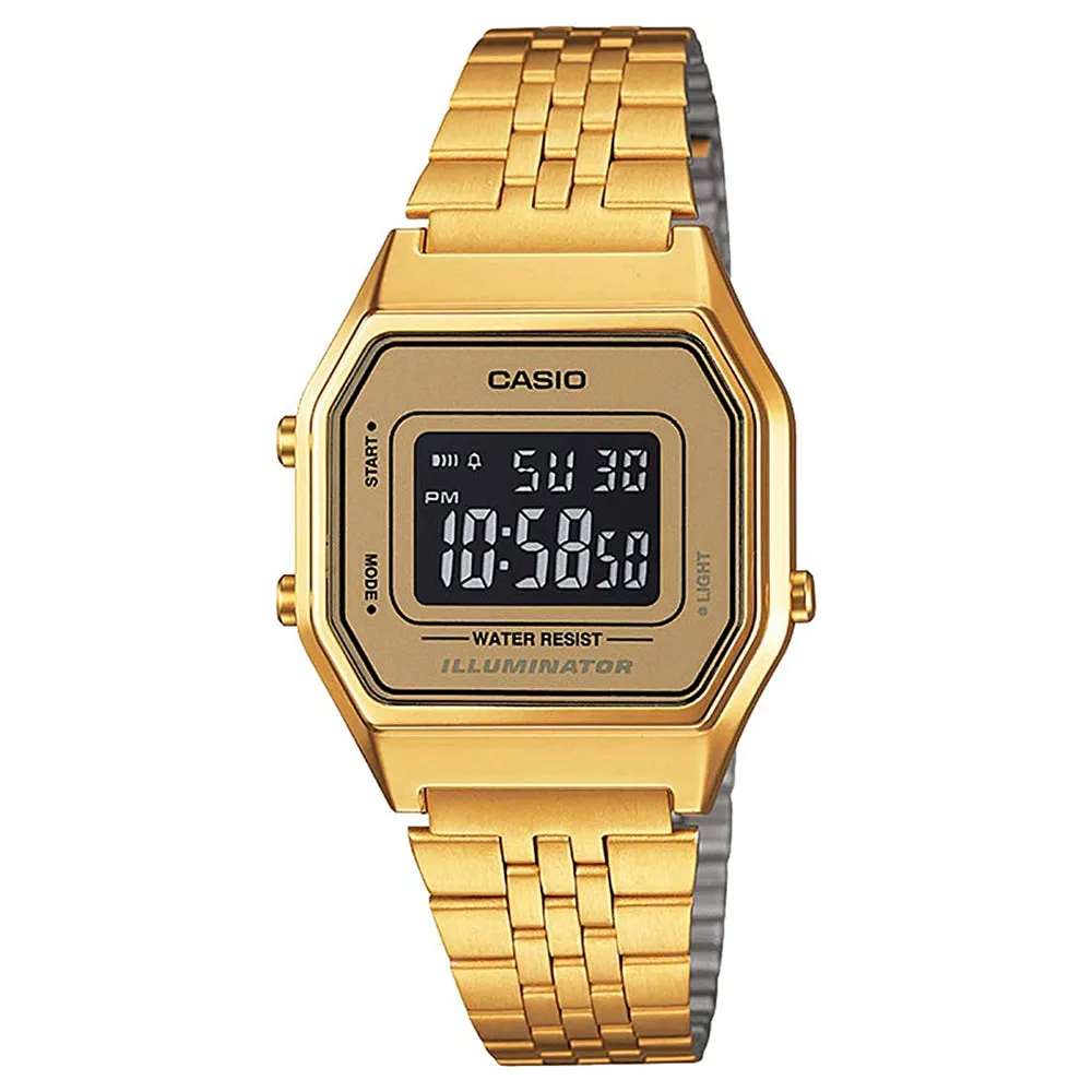 Casio Women's Black Dial Gold Stainless Steel Band Digital Quartz Watch - LA680WGA-9BDF