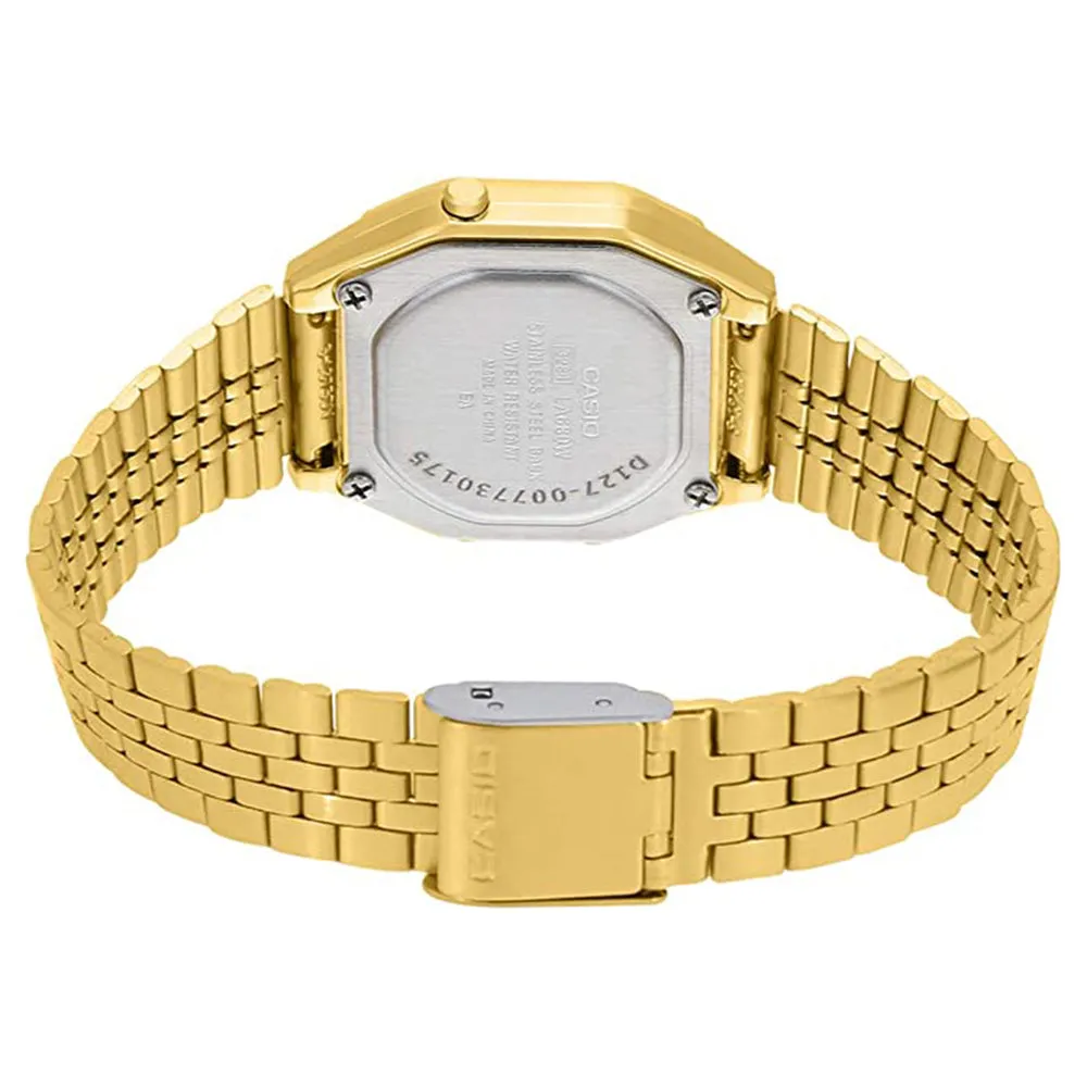 Casio Women's Black Dial Gold Stainless Steel Band Digital Quartz Watch - LA680WGA-9BDF