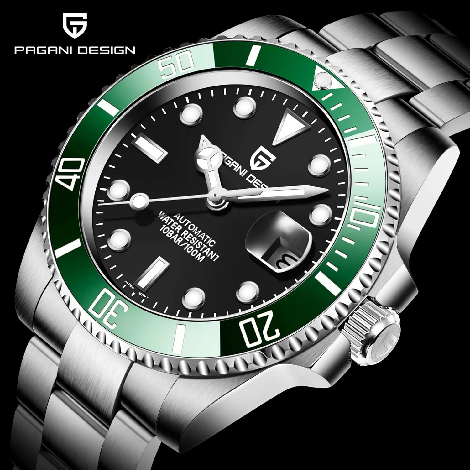 CEYADG Pagani Design Men's Watches Japanese Automatic Mechanical 40mm Sport Waterproof Stainless Steel Sapphire Glass Wrist Watch (Rblack)