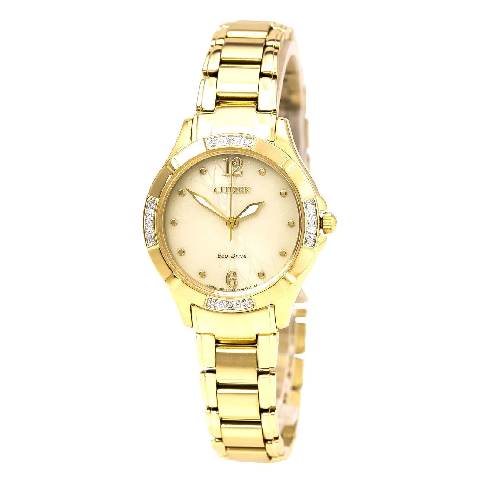 Citizen EM0452-58P Women's Diamond Eco-Drive Gold Tone Dial Yellow Gold Plated Steel Bracelet Watch