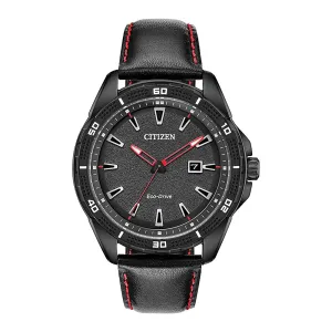 Citizen Mens Eco-drive Black Dial Band Stainless Steel Leather Band Watch - AW1585-04E