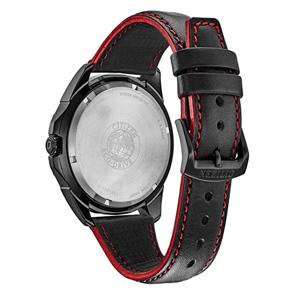 Citizen Mens Eco-drive Black Dial Band Stainless Steel Leather Band Watch - AW1585-04E