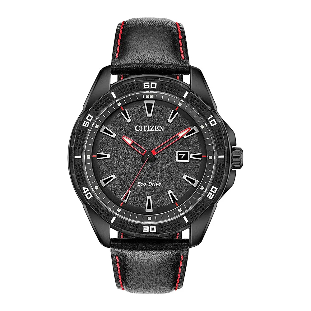 Citizen Mens Eco-drive Black Dial Band Stainless Steel Leather Band Watch - AW1585-04E