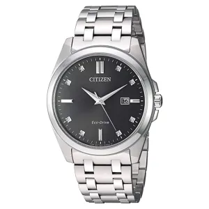 Citizen Mens Eco-drive Gray Dial Silver Band Japanese Quartz Stainless Steel Watch - BM7100-59H