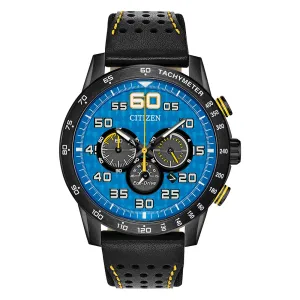 Citizen Mens Eco-drive Primo Blue Dial Black Band Date Indicator Chronograph Stainless Steel Watch - CA4435-08L