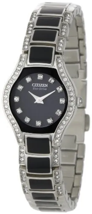 Citizen Normandie Eco-Drive Black Dial Swarovski Crystal Stainless Steel Ladies Watch EW9870-56E