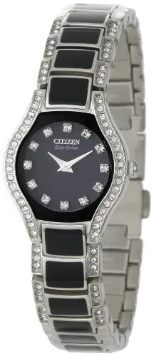 Citizen Normandie Eco-Drive Black Dial Swarovski Crystal Stainless Steel Ladies Watch EW9870-56E