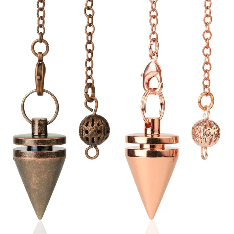 Cone Metal Pendulum For Dowsing Reiki Healing Amulet Copper Chain Wicca Metaphysical Pendule Fashion Jewelry Gift