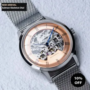 DIY Watchmaking Kit | 38.5mm Mosel series - Salmon Dial Skeleton vintage dress watch w/ Silver Miyota 8N24