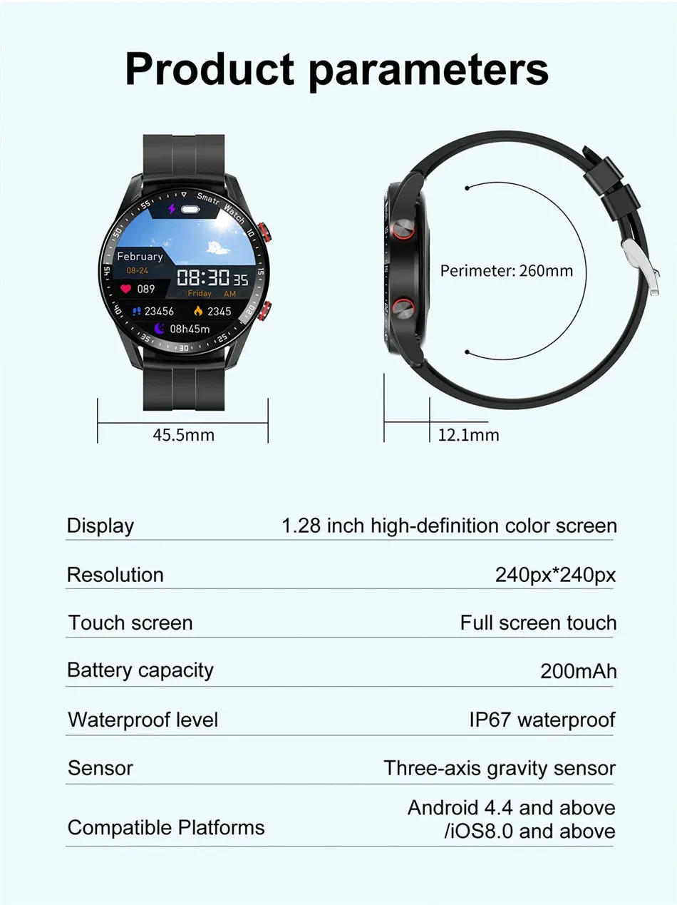 ECG PPG Bluetooth Call Smart Watch Men Laser Health Blood Pressure Fitnes Sports Watches Man Sports Waterproof Smartwatch Box