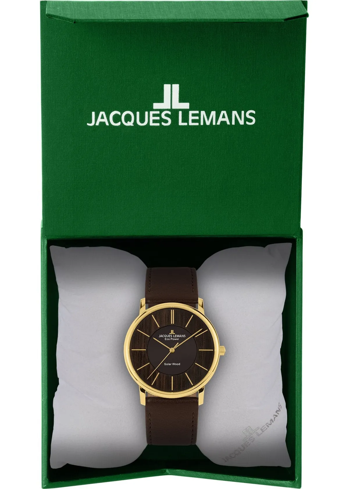 Eco Power Solar Wood Dark Brown Vegan Strap Gold Plated Men's Watch