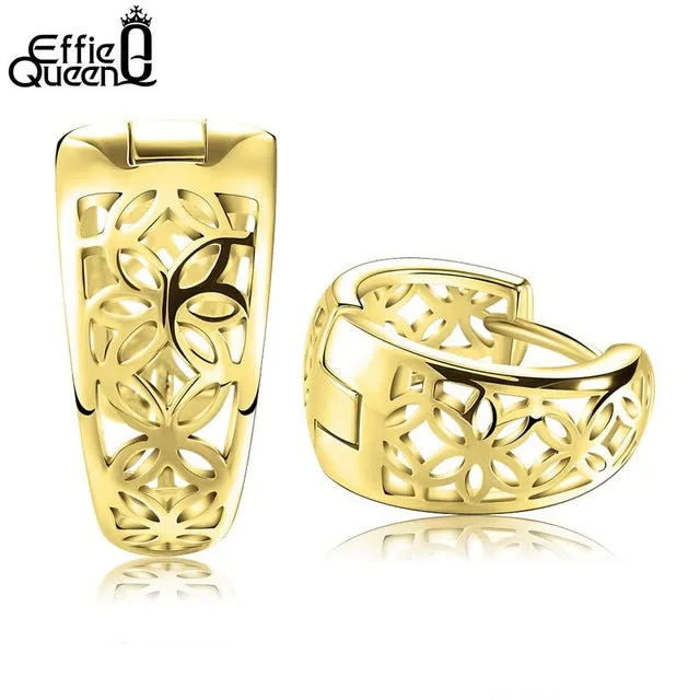 Effie Queen 2017 Spring New Hollow Flower Design Silver Color Women Earrings  Fashion Style Stud Earrings DE28