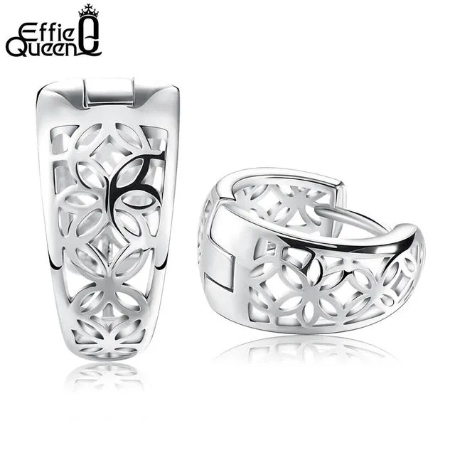 Effie Queen 2017 Spring New Hollow Flower Design Silver Color Women Earrings  Fashion Style Stud Earrings DE28