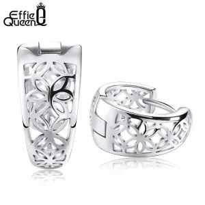Effie Queen 2017 Spring New Hollow Flower Design Silver Color Women Earrings  Fashion Style Stud Earrings DE28