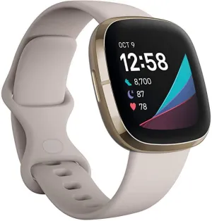 Fitbit Sense, Advanced Smartwatch with Tools for Heart Health, Stress Management & Skin Temperature Trends, Lunar White/Soft Gold Stainless Steel