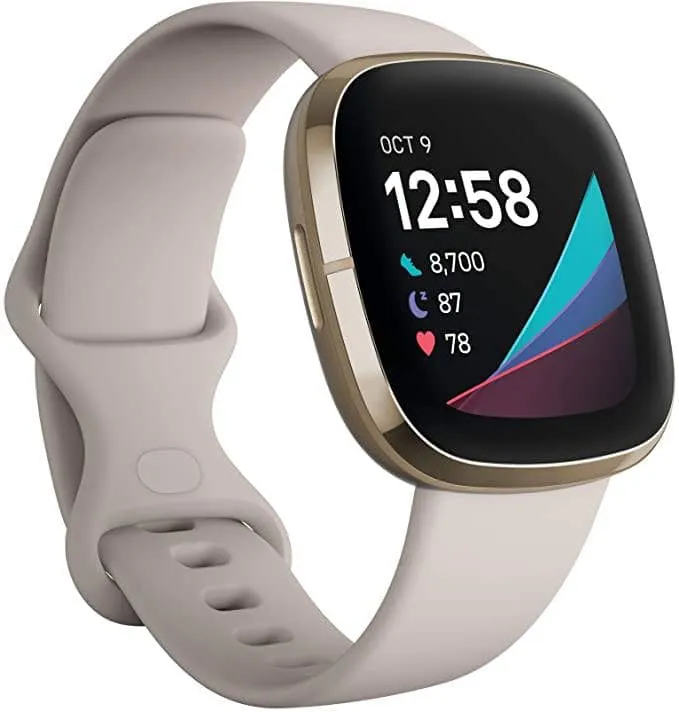 Fitbit Sense, Advanced Smartwatch with Tools for Heart Health, Stress Management & Skin Temperature Trends, Lunar White/Soft Gold Stainless Steel