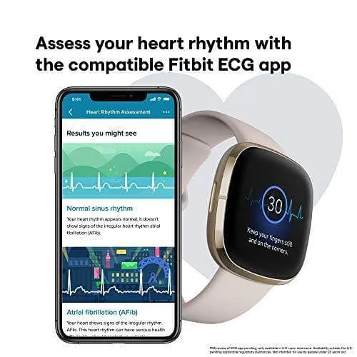 Fitbit Sense, Advanced Smartwatch with Tools for Heart Health, Stress Management & Skin Temperature Trends, Lunar White/Soft Gold Stainless Steel
