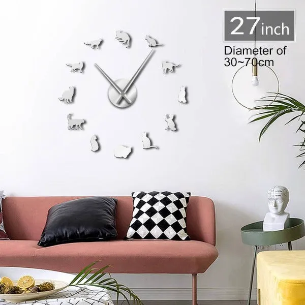 Frameless Cats Silhouette Wall Clock