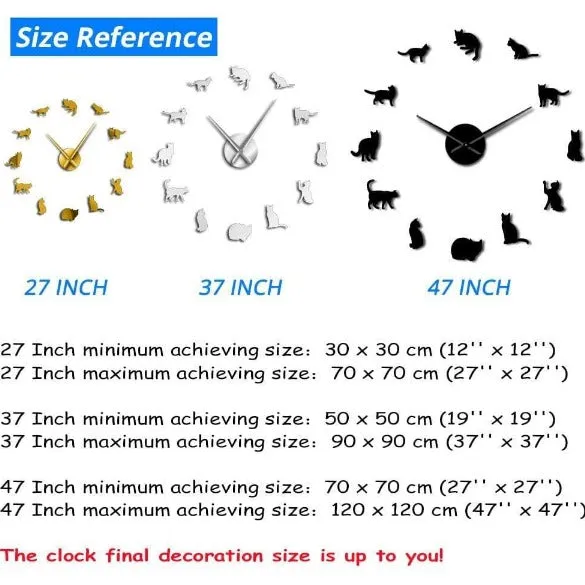 Frameless Cats Silhouette Wall Clock
