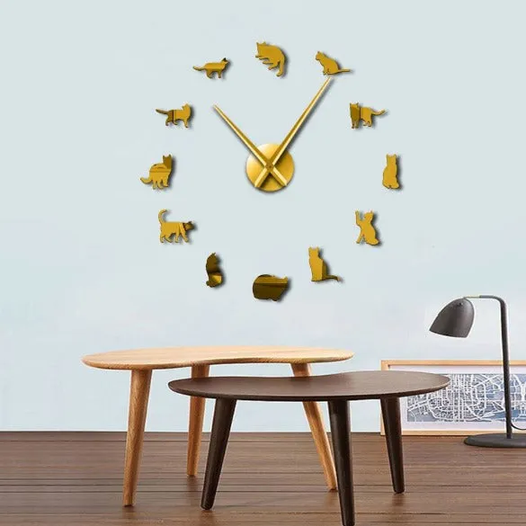 Frameless Cats Silhouette Wall Clock