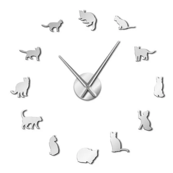 Frameless Cats Silhouette Wall Clock