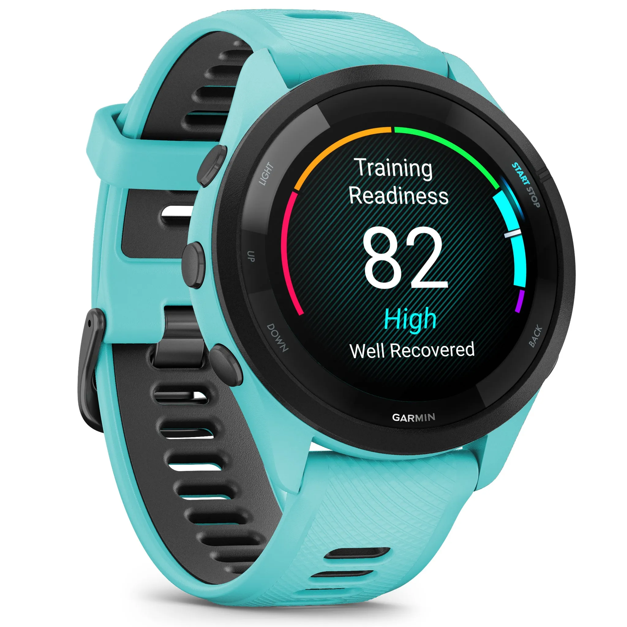 Garmin Forerunner 265 Black Bezel with Aqua Case and Aqua Black Silicone Band