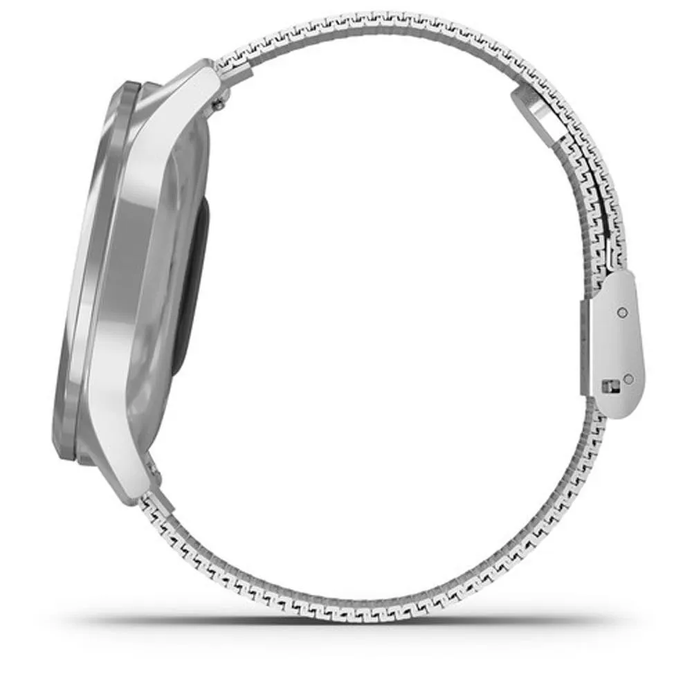 Garmin vivomove Luxe White Silver Milanese Stainless Steel Band Black Ana-Digi Dial Hybrid Watch - 010-02241-03