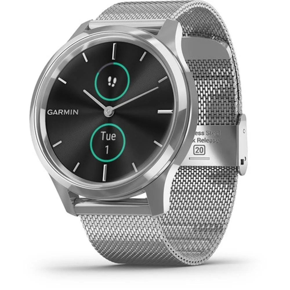 Garmin vivomove Luxe White Silver Milanese Stainless Steel Band Black Ana-Digi Dial Hybrid Watch - 010-02241-03
